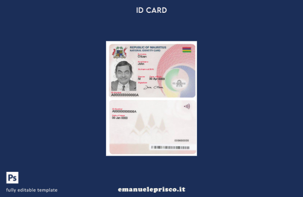 modello di documento d'identità Mauritius in stile verificato